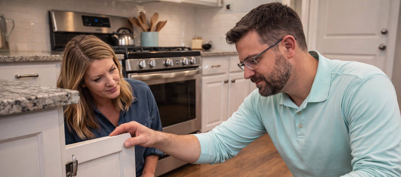On Point Pest Control Houston technician helping homeowner